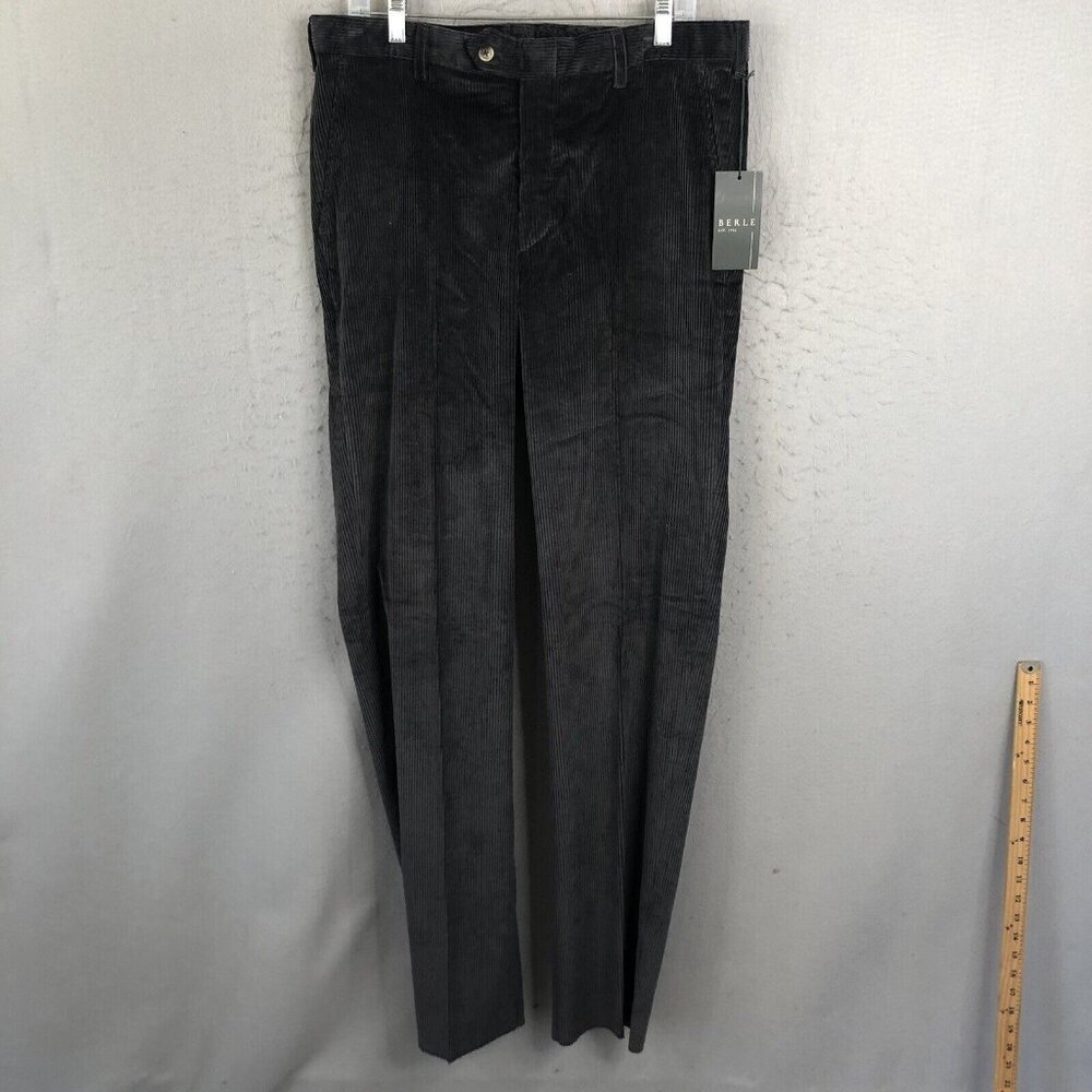 Vintage Berle Corduroy Pants Mens 35R Gray Widewale Italian Fabric Preppy NEW